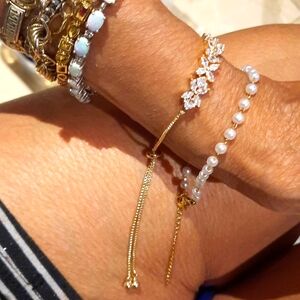 NIP SEXY DANGLES BRACELETS LOT WEDDING BRIDAL JEWELRY CZ & PEARLS adjustable